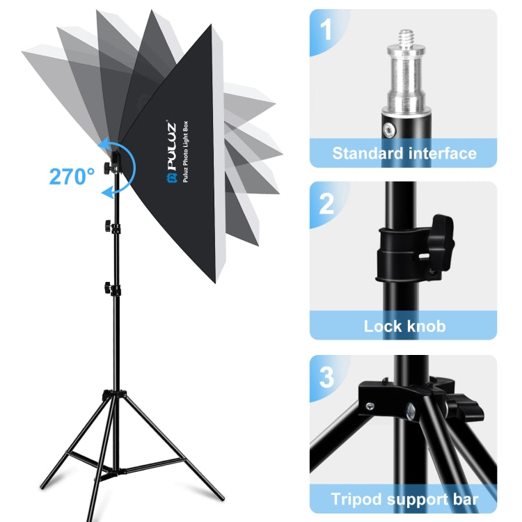 PULUZ 50x70cm Studio Softbox + 2m Tripod Mount + Single E27 30W 5700K White Light LED Bulb Photography Kit(EU Plug) - Stand Bracket by PULUZ | Online Shopping South Africa | PMC Jewellery