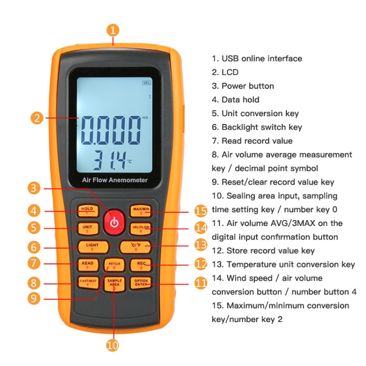 BENETECH GM8902 2.6 Inch LCD Screen Digital Wind Speed Meter Anemometer(Yellow) - Tachometers & Anemometer by BENETECH | Online Shopping South Africa | PMC Jewellery | Buy Now Pay Later Mobicred