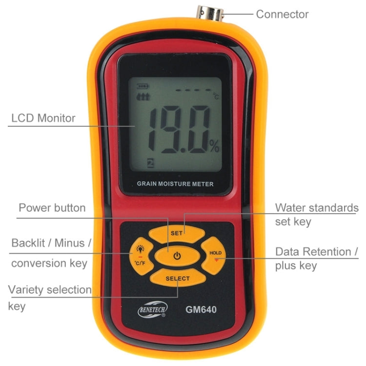 BENETECH GM640 High Quality Digital Grain Moisture Meter with LCD Display - PH & Moisture Meter by BENETECH | Online Shopping South Africa | PMC TechLife