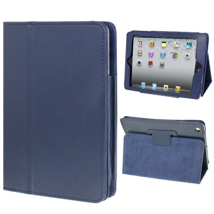2-fold Litchi Texture Flip Leather Case with Holder Function for iPad mini 1 / 2 / 3(Navy Blue) - iPad Mini 3 & 2 & 1 Cases by PMC TechLife | Online Shopping South Africa | PMC TechLife | Buy Now Pay Later Mobicred