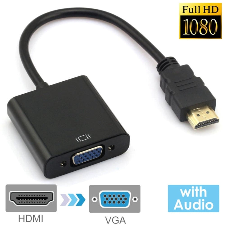 24cm Full HD 1080P HDMI to VGA + Audio Output Cable for Computer / DVD / Digital Set-top Box / Laptop / Mobile Phone / Media Player(Black) - Cable by PMC Jewellery | Online Shopping South Africa | PMC Jewellery