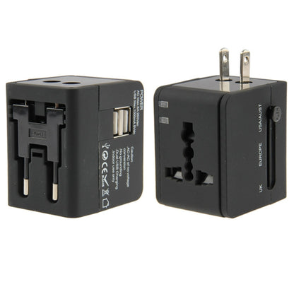 International 2.1A 2-USB EU / AU / UK / US Plug Travel Universal Adaptor(Black) - International Plug Adaptor by PMC Jewellery | Online Shopping South Africa | PMC Jewellery