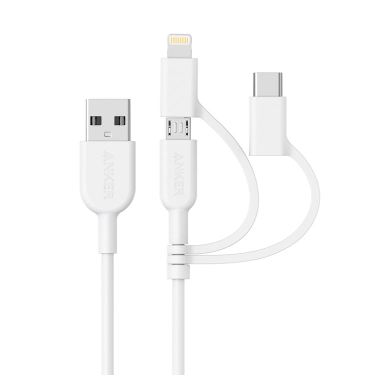ANKER 3 in 1 8 Pin + Micro USB + USB-C / Type-C Interface MFI Certificated Data Cable(White) - free shipping - PMC TechLife - Order now!