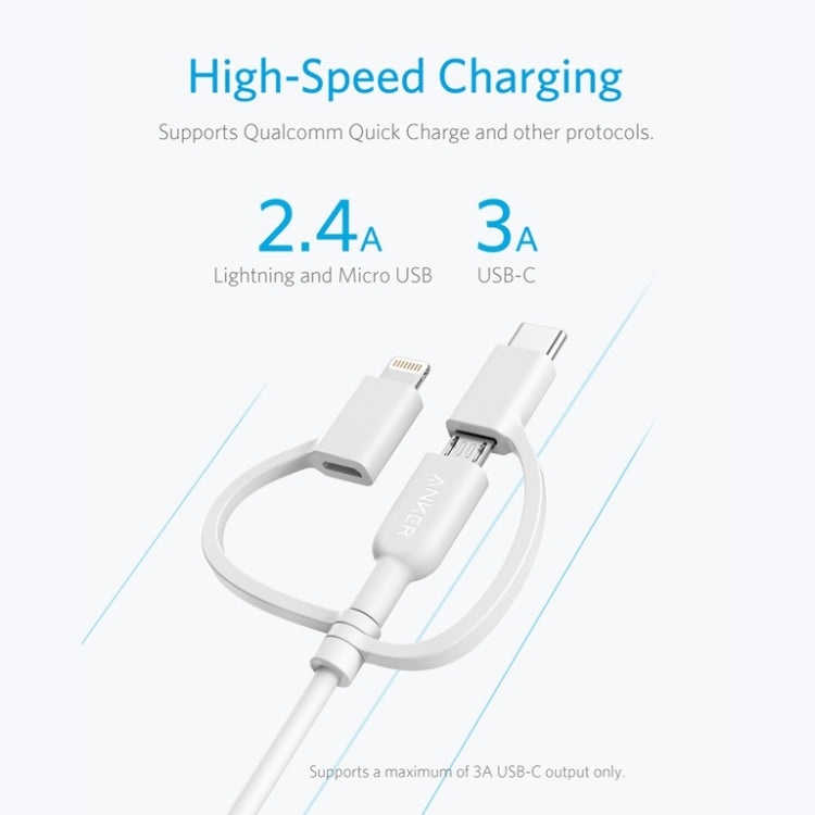 ANKER 3 in 1 8 Pin + Micro USB + USB-C / Type-C Interface MFI Certificated Data Cable(White) - free shipping - PMC TechLife - Order now!