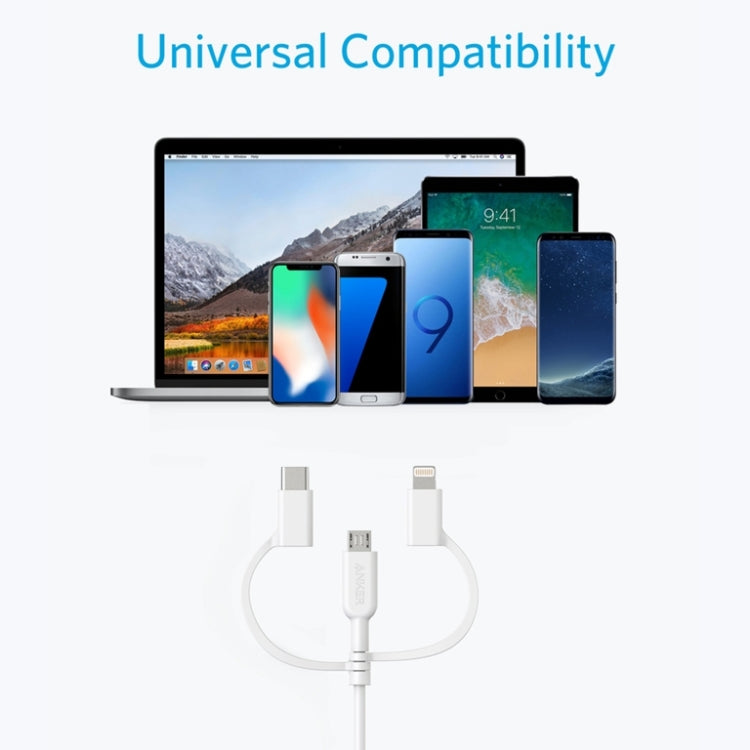 ANKER 3 in 1 8 Pin + Micro USB + USB-C / Type-C Interface MFI Certificated Data Cable(White) - free shipping - PMC TechLife - Order now!