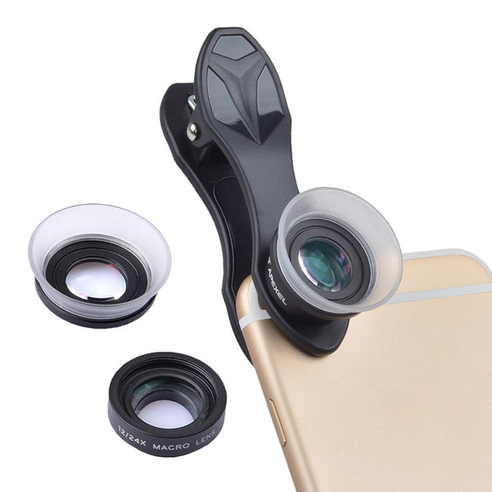 APEXEL APL-24X-H 2 in 1 Universal External 12X & 24X Macro Mobile Phone Lens with Lens Hood - Combination Lens by APEXEL | Online Shopping South Africa | PMC Jewellery