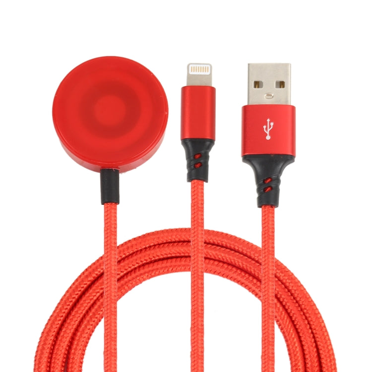 For iPhone / Apple Watch 2 In 1 8 Pin + Magnetic Charging Base Multi-function Charging Cable, Length: 1m(Red) - Multifunction Cable by PMC Jewellery | Online Shopping South Africa | PMC Jewellery