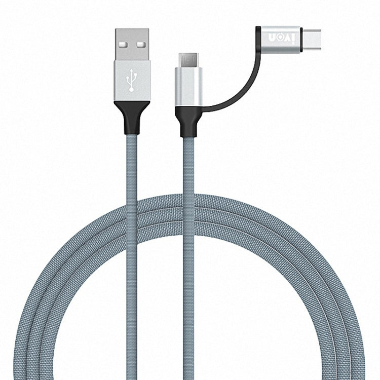 IVON CA52 2.4A USB to Type-C + Micro USB 2 in 1 Charging Sync Data Cable, Length: 1m (Silver) - Multifunctional Cable by IVON | Online Shopping South Africa | PMC TechLife | Buy Now Pay Later Mobicred