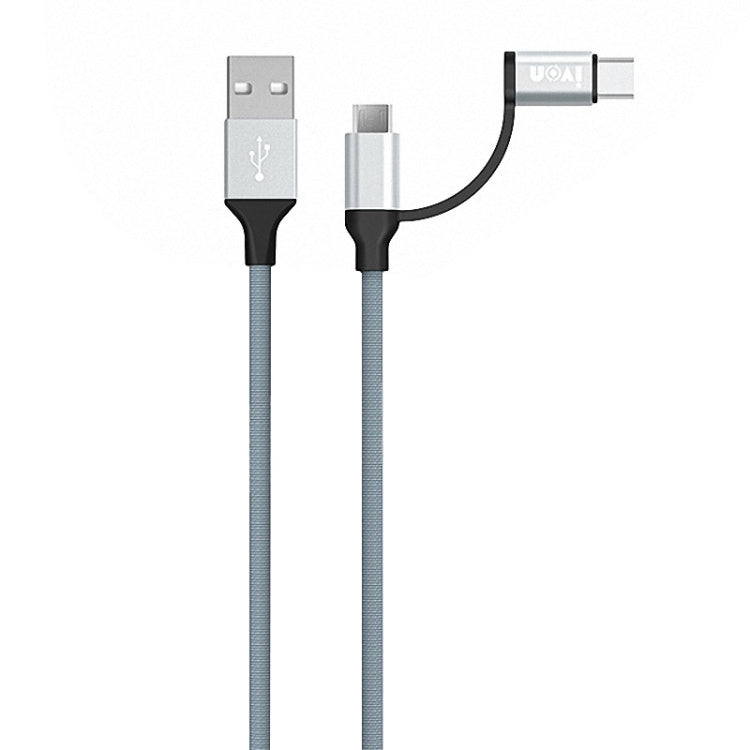 IVON CA52 2.4A USB to Type-C + Micro USB 2 in 1 Charging Sync Data Cable, Length: 1m (Silver) - Multifunctional Cable by IVON | Online Shopping South Africa | PMC TechLife | Buy Now Pay Later Mobicred