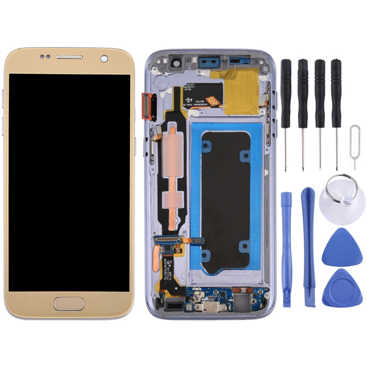 OLED LCD Screen for Galaxy S7 / G930V Digitizer Full Assembly with Frame (Gold) - free shipping - PMC TechLife - Order now!