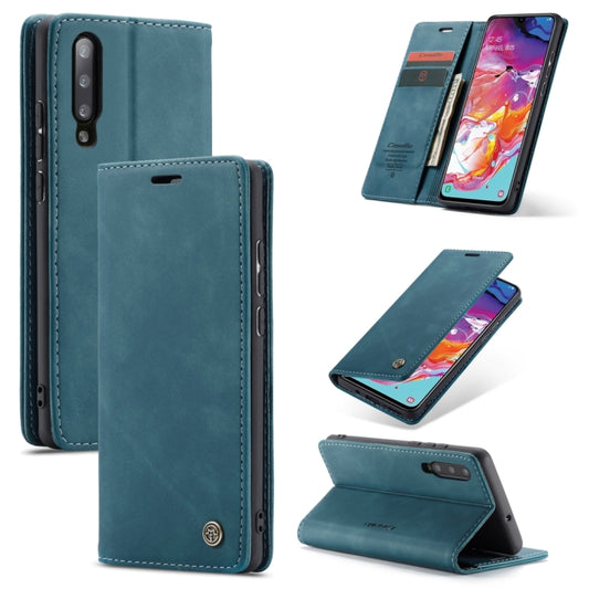 CaseMe-013 Multifunctional Retro Frosted Horizontal Flip Leather Case for Galaxy A70, with Card Slot & Holder & Zipper Wallet & Photo Frame(Blue) - Galaxy Phone Cases by CaseMe | Online Shopping South Africa | PMC Jewellery | Buy Now Pay Later Mobicred