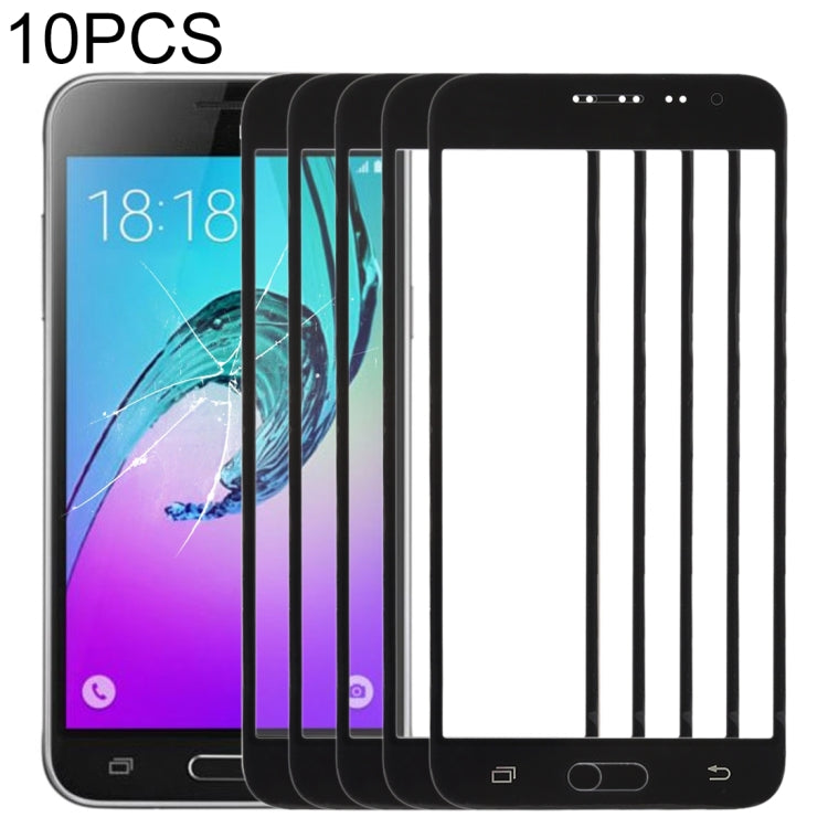 For Samsung Galaxy J3 (2016) / J320FN / J320F / J320G / J320M / J320A / J320V / J320P 10pcs Front Screen Outer Glass Lens (Black) - Outer Glass Lens by PMC Jewellery | Online Shopping South Africa | PMC Jewellery