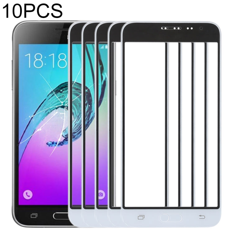 For Samsung Galaxy J3 (2016) / J320FN / J320F / J320G / J320M / J320A / J320V / J320P 10pcs Front Screen Outer Glass Lens (White) - Outer Glass Lens by PMC Jewellery | Online Shopping South Africa | PMC Jewellery