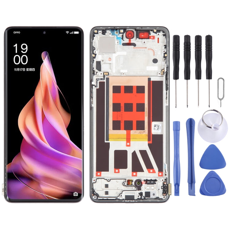 Original LCD Screen For OPPO Reno9 Digitizer Full Assembly with Frame (Black) - free shipping - PMC TechLife - Order now!