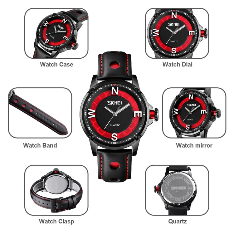 SKMEI 9211 Fashion Sports Stereo Dial Luminous Pointer Creative Watch Business Trend Men Quartz Watch(Red) - Leather Strap Watches by SKMEI | Online Shopping South Africa | PMC Jewellery | Buy Now Pay Later Mobicred