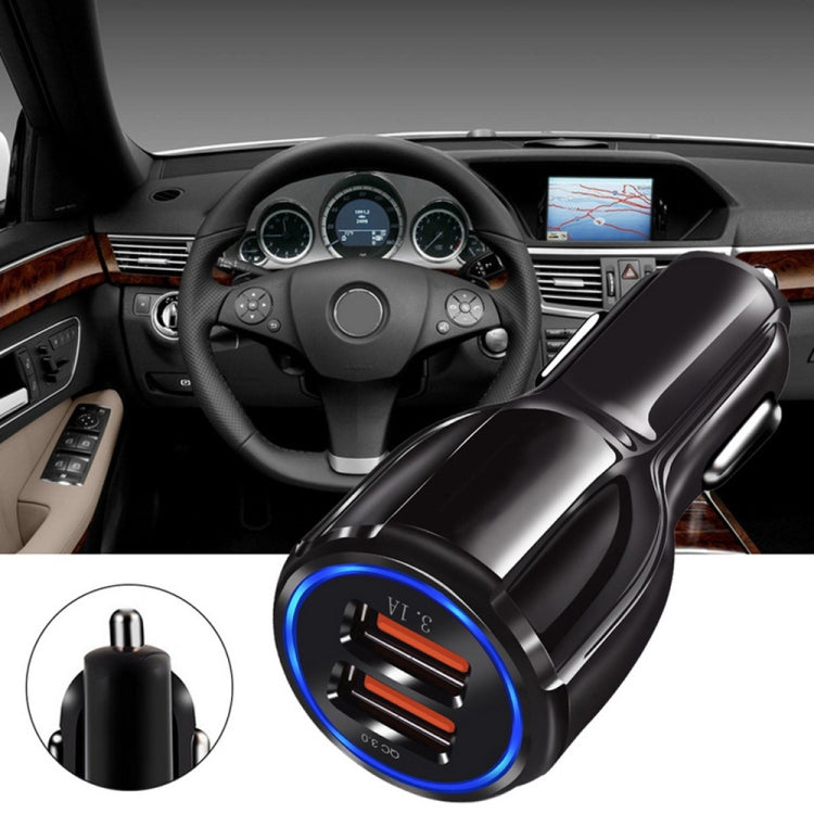 Qc3.0 Dual USB Car Charger + 8 Pin Fast Charging Line Car Charging Kit(Black) - Car Charger by PMC TechLife | Online Shopping South Africa | PMC TechLife