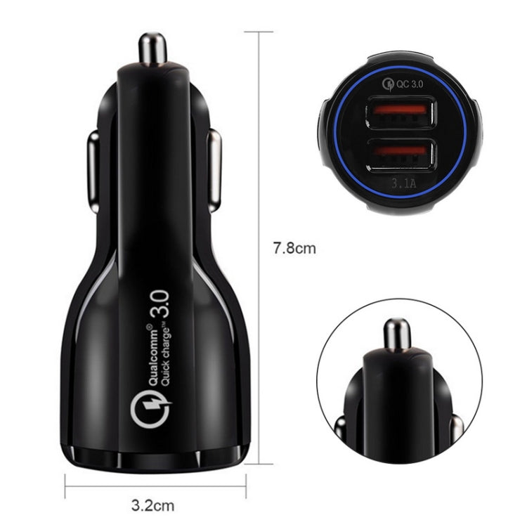 Qc3.0 Dual USB Car Charger + 8 Pin Fast Charging Line Car Charging Kit(Black) - Car Charger by PMC TechLife | Online Shopping South Africa | PMC TechLife