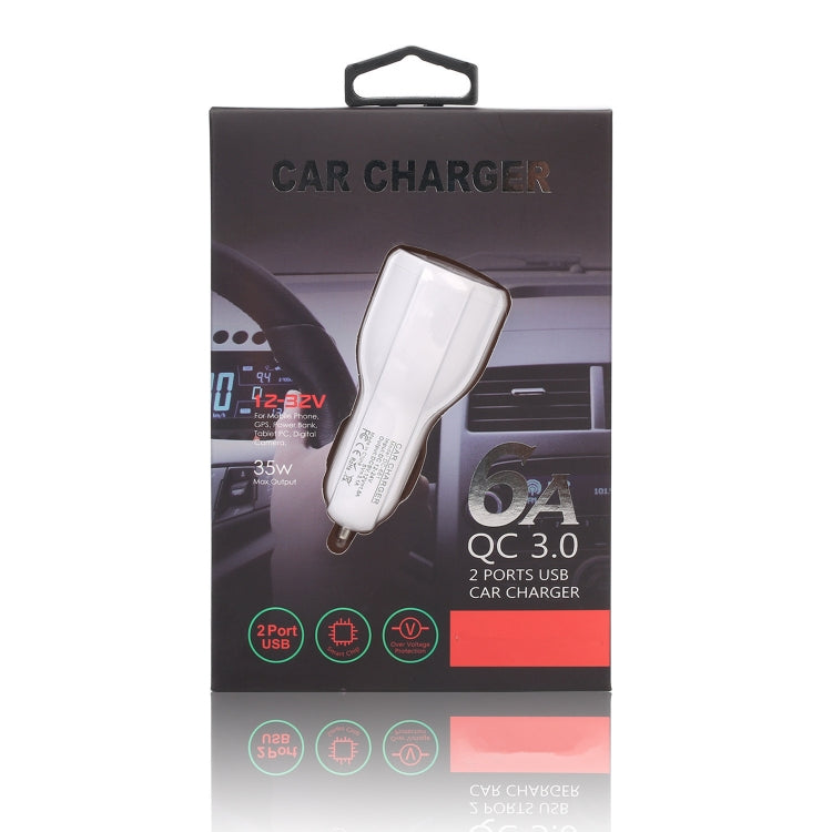 Qc3.0 Dual USB Car Charger + 8 Pin Fast Charging Line Car Charging Kit(White) - Car Charger by PMC TechLife | Online Shopping South Africa | PMC TechLife