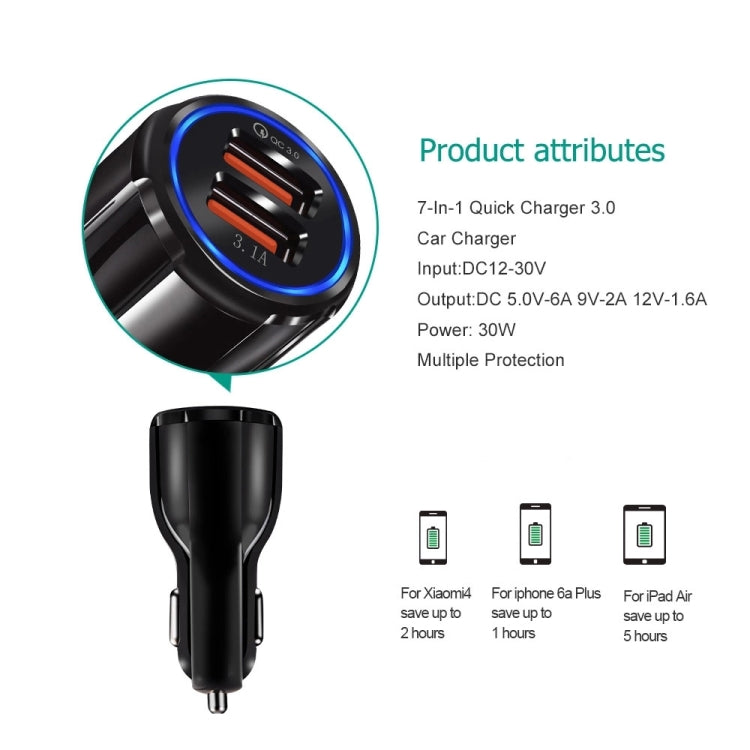 Qc3.0 Dual USB Car Charger + 8 Pin Fast Charging Line Car Charging Kit(White) - Car Charger by PMC TechLife | Online Shopping South Africa | PMC TechLife