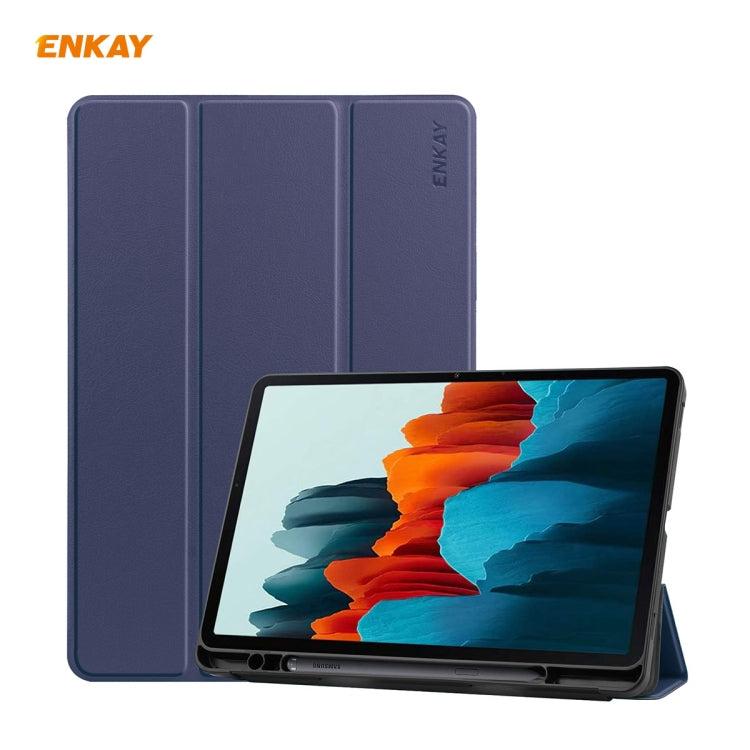 ENKAY ENK-8011 PU Leather + TPU Smart Case with Pen Slot for Samsung Galaxy Tab S8 / Galaxy Tab S7 11.0 T870 / T875(Dark Blue) - Galaxy Tab S8 Cases by ENKAY | Online Shopping South Africa | PMC Jewellery | Buy Now Pay Later Mobicred