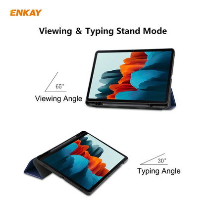 ENKAY ENK-8011 PU Leather + TPU Smart Case with Pen Slot for Samsung Galaxy Tab S8 / Galaxy Tab S7 11.0 T870 / T875(Dark Blue) - Galaxy Tab S8 Cases by ENKAY | Online Shopping South Africa | PMC Jewellery | Buy Now Pay Later Mobicred