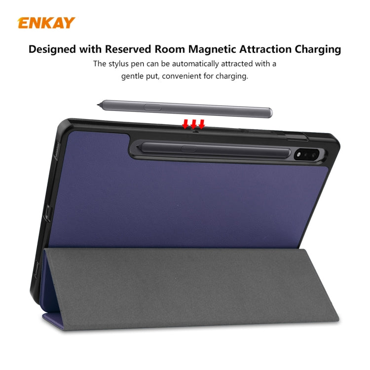 ENKAY ENK-8011 PU Leather + TPU Smart Case with Pen Slot for Samsung Galaxy Tab S8 / Galaxy Tab S7 11.0 T870 / T875(Dark Blue) - Galaxy Tab S8 Cases by ENKAY | Online Shopping South Africa | PMC Jewellery | Buy Now Pay Later Mobicred