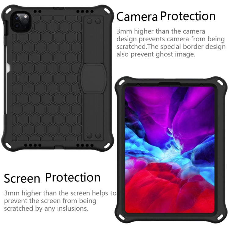 For iPad Air 2022 / 2020 10.9 Honeycomb Design EVA + PC Material Four Corner Anti Falling Flat Protective Shell with Strap(Black+Black) - iPad Air (2022) / (2020) 10.9 Cases by PMC TechLife | Online Shopping South Africa | PMC TechLife