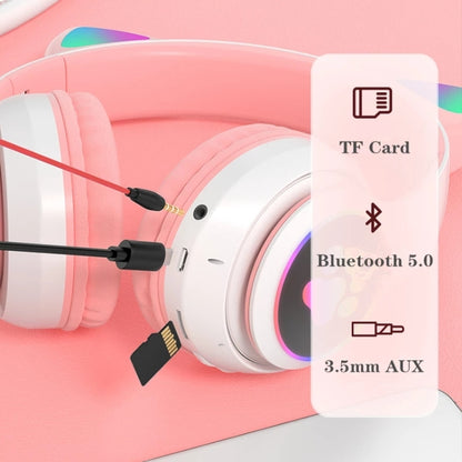 T&G TN-28 3.5mm Bluetooth 5.0 Dual Connection RGB Cat Ear Bass Stereo Noise-cancelling Headphones Support TF Card With Mic(Pink) - Headset & Headphone by T&G | Online Shopping South Africa | PMC Jewellery