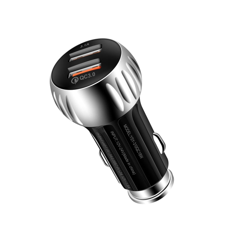 YSY-310QC18W QC3.0 Dual Port USB Car Charger for Apple / Huawei / Samsung / Xiaomi(Black) - Car Charger by PMC Jewellery | Online Shopping South Africa | PMC Jewellery