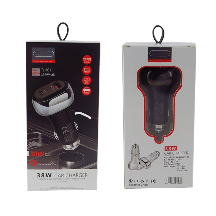 YSY-312PD QC3.0 18W USB + PD 20W USB-C / Type-C Car Charger with USB to Micro USB Data Cable(White) - Car Charger by PMC TechLife | Online Shopping South Africa | PMC TechLife