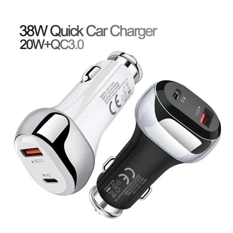 YSY-312PD QC3.0 18W USB + PD 20W USB-C / Type-C Car Charger with USB to 8 Pin Data Cable(Black) - Car Charger by PMC TechLife | Online Shopping South Africa | PMC TechLife