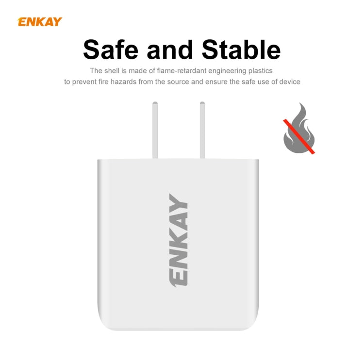 ENKAY Hat-Prince 20W PD Type-C + QC 3.0 USB Fast Charging Travel Charger Power Adapter with Fast Charge Data Cable, US Plug(With 8 Pin Cable) - USB Charger by ENKAY | Online Shopping South Africa | PMC Jewellery | Buy Now Pay Later Mobicred