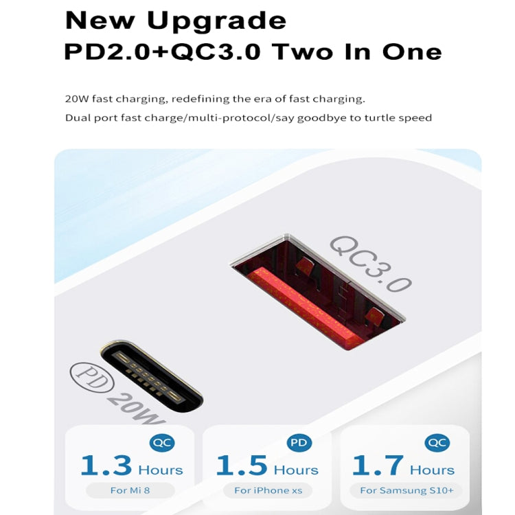 TCS-20WACA 20W PD Type-C + QC 3.0 USB Interface Fast Charging Travel Charger with USB-C / Type-C to 8 Pin Fast Charge Data Cable AU Plug - USB Charger by PMC TechLife | Online Shopping South Africa | PMC TechLife | Buy Now Pay Later Mobicred