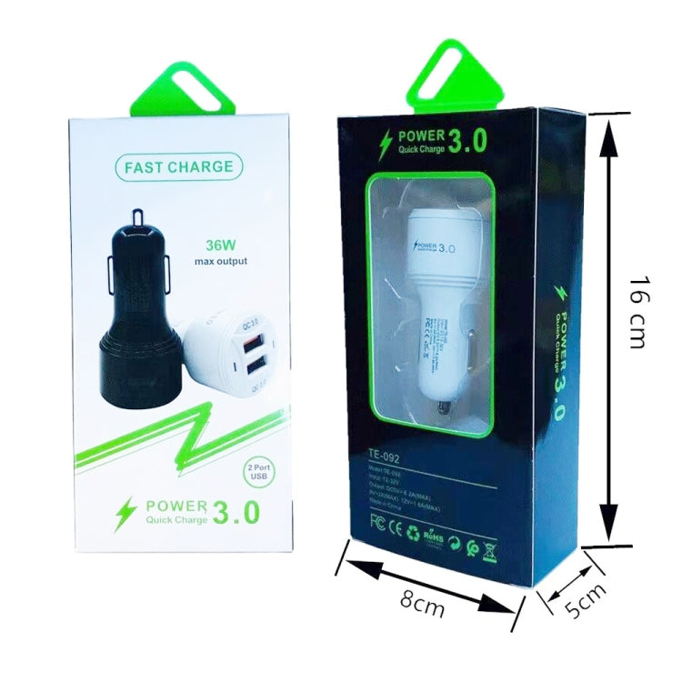 TE-092 36W Dual QC3.0 USB Fast Car Charger(Black) - Car Charger by PMC TechLife | Online Shopping South Africa | PMC TechLife