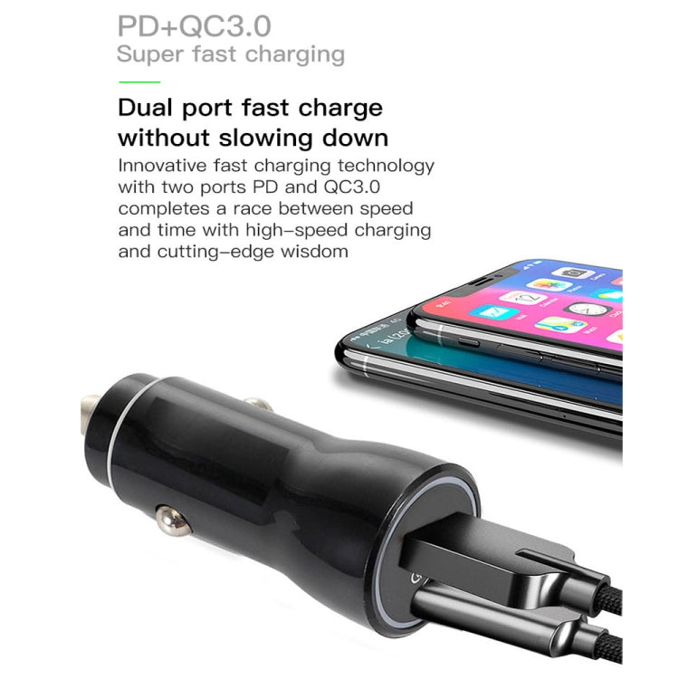P21 Portable PD 20W + QC3.0 18W Dual Ports Fast Car Charger with USB to Micro USB Cable Kit(Black) - Car Charger by PMC Jewellery | Online Shopping South Africa | PMC Jewellery