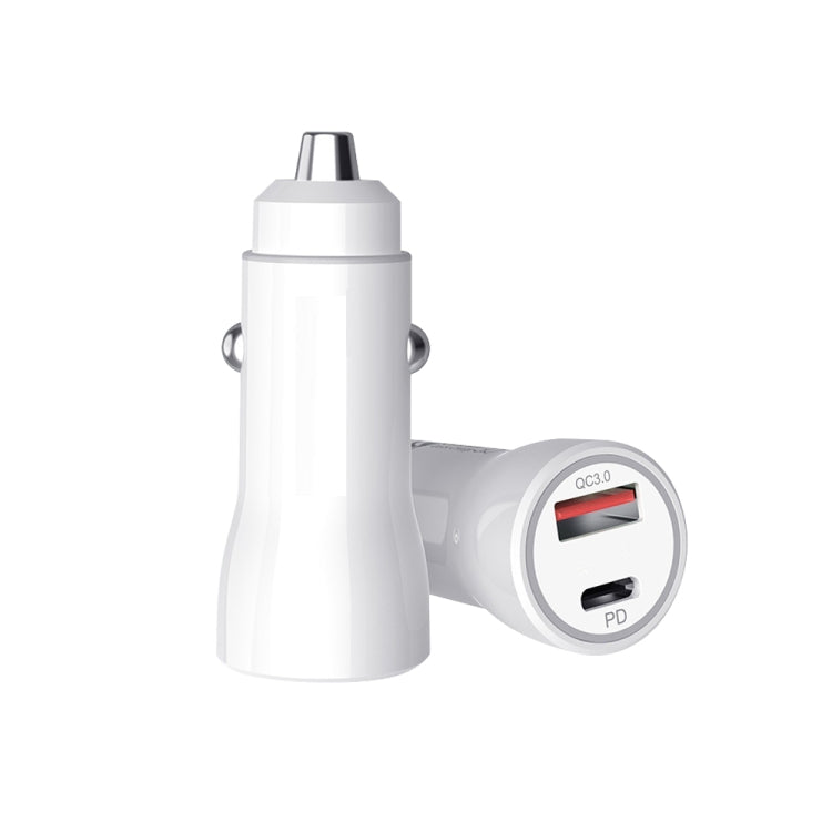 P21 PD 20W USB-C / Type-C + QC3.0 18W USB Fast Car Charger with USB to 8 Pin Data Cable Set(White) - Car Charger by PMC TechLife | Online Shopping South Africa | PMC TechLife