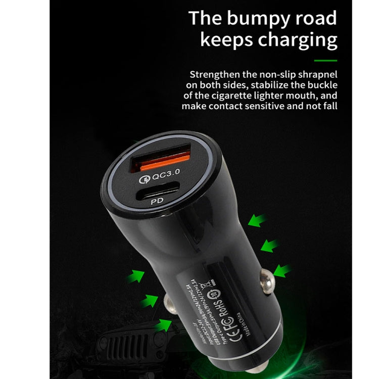 P21 PD 20W USB-C / Type-C + QC3.0 18W USB Fast Car Charger with USB to 8 Pin Data Cable Set(Black) - Car Charger by PMC TechLife | Online Shopping South Africa | PMC TechLife