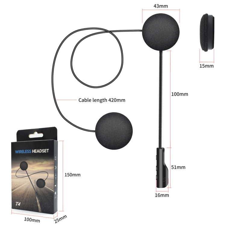T4 Motorcycle Helmet Bluetooth Headsets BT 5.0 Stereo Automatically Connect to Support SIRI - Motorcycle Walkie Talkie by PMC TechLife | Online Shopping South Africa | PMC TechLife