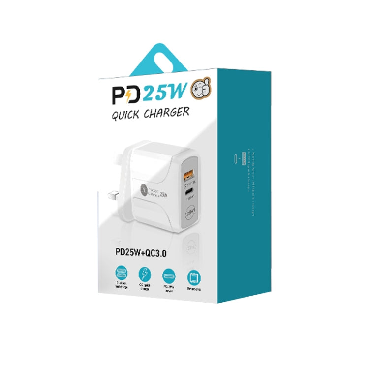 PD25W USB-C / Type-C + QC3.0 USB Dual Ports Fast Charger with USB to 8 Pin Data Cable, UK Plug(Black) - free shipping - PMC TechLife - Order now!