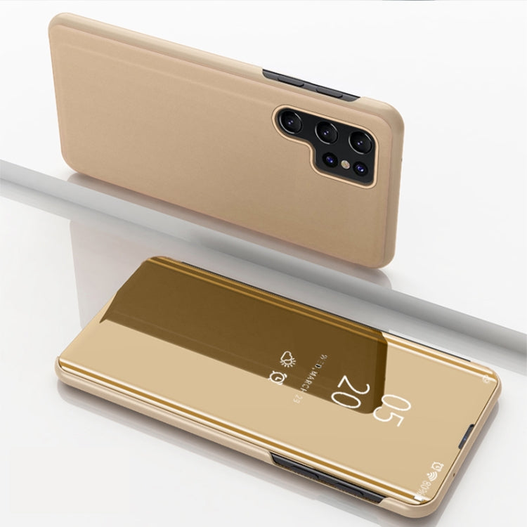 For Samsung Galaxy S22 Ultra 5G Plated Mirror Horizontal Flip Leather Case with Holder(Gold) - free shipping - PMC TechLife - Order now!