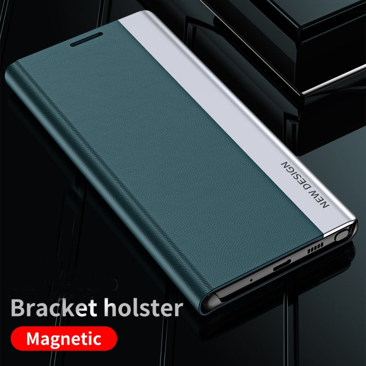 For Samsung Galaxy S22 5G Side Electroplated Magnetic Ultra-Thin Horizontal Flip Leather Case with Holder(Silver) - free shipping - PMC TechLife - Order now!