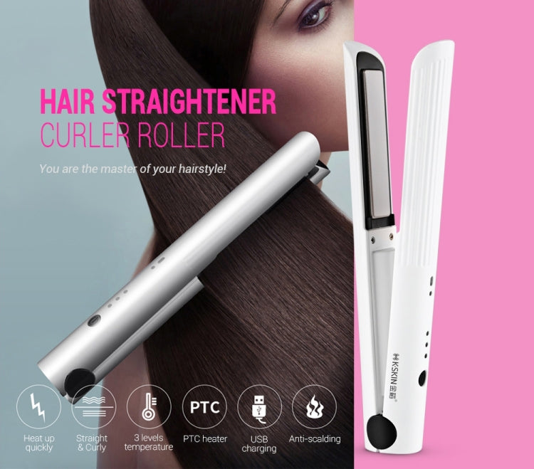 K-SKIN Portable Rechargeable Hair Straightener Curler Cordless Adjustable Temperature Fast Heat Ceramic Iron Styling Tool - Hair Curler by K-SKIN | Online Shopping South Africa | PMC Jewellery