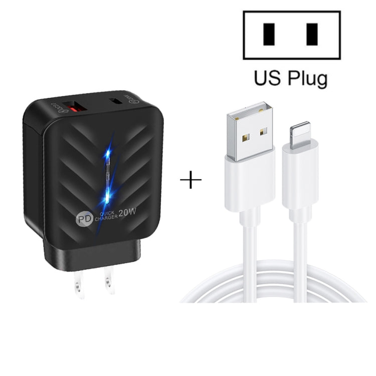 PD03 20W PD3.0 + QC3.0 USB Charger with USB to 8 Pin Data Cable, US Plug(White) - USB Charger by PMC TechLife | Online Shopping South Africa | PMC TechLife | Buy Now Pay Later Mobicred