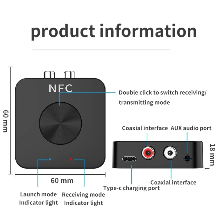 BT-21 NFC Bluetooth 5.0 Receiver & Transmitter RCA 3.5mm AUX Audio Adapter - Audio Receiver Transmitter by PMC TechLife | Online Shopping South Africa | PMC TechLife