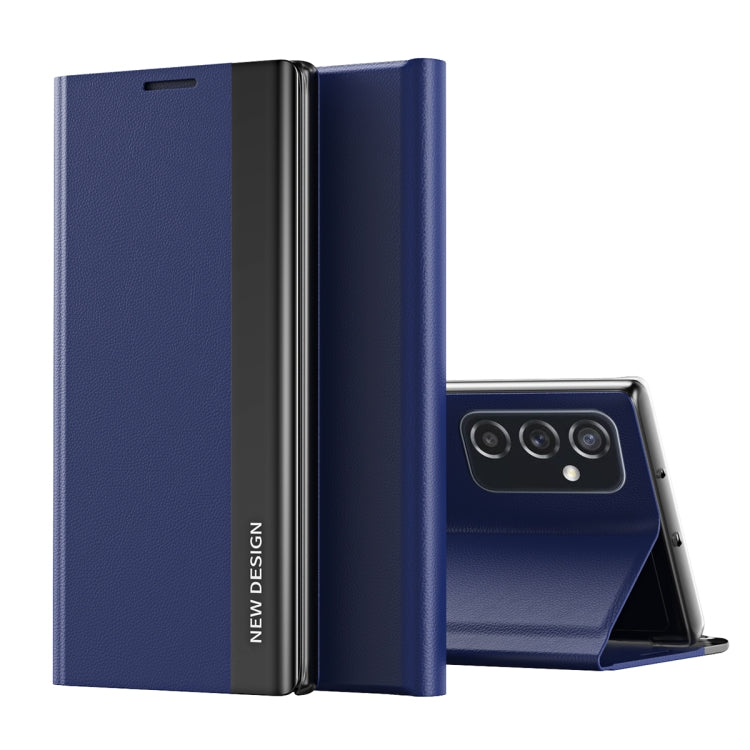 For Samsung Galaxy A33 5G Side Electroplated Magnetic Flip Leather Case with Holder(Dark Blue) - free shipping - PMC TechLife - Order now!