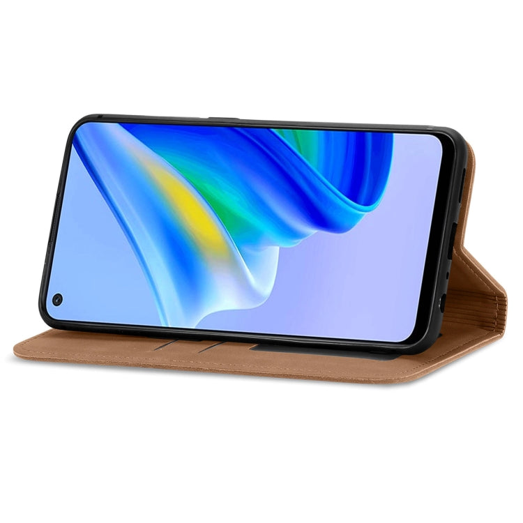 For OPPO A95 4G Retro Skin Feel Magnetic Horizontal Flip Leather Phone Case(Brown) - OPPO Cases by PMC TechLife | Online Shopping South Africa | PMC TechLife | Buy Now Pay Later Mobicred