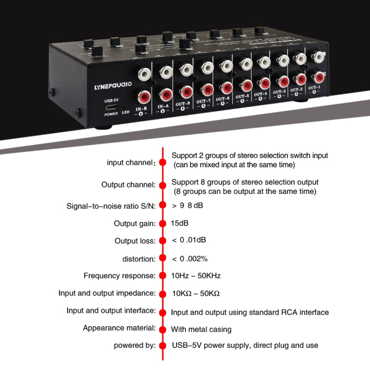 2 In 8 Out RCA Audio Frequency Signal Select Switch Distributor - free shipping - PMC TechLife - Order now!