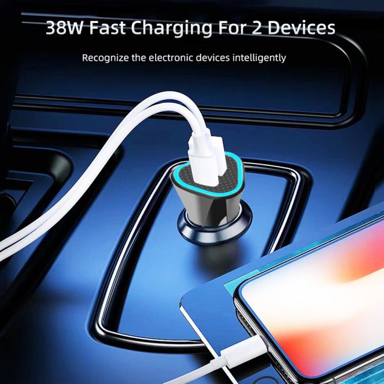 TE-P23 38W PD 20W USB-C / Type-C + QC3. 0 USB Triangle Car Charger + USB to 8 Pin Data Cable, Length: 1m(Black) - Car Charger by PMC TechLife | Online Shopping South Africa | PMC TechLife