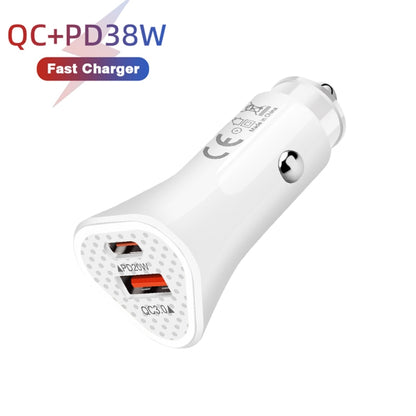 TE-P23 38W PD 20W USB-C / Type-C + QC3. 0 USB Triangle Car Charger + USB to Micro USB Data Cable, Length: 1m(White) - Car Charger by PMC Jewellery | Online Shopping South Africa | PMC Jewellery