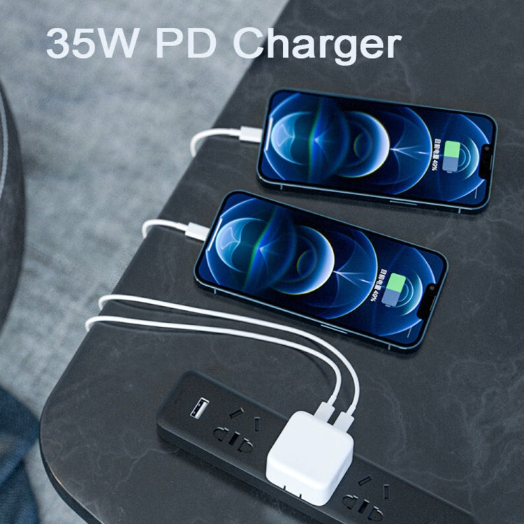 PD 35W Dual USB-C / Type-C Ports Charger with 1m Type-C to 8 Pin Data Cable, EU Plug - USB Charger by PMC TechLife | Online Shopping South Africa | PMC TechLife | Buy Now Pay Later Mobicred